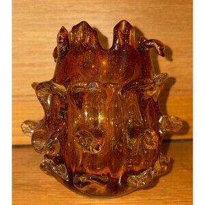 OK Lighting Crystal Home Collection Art Glass Urchin/Thorn Vase Amber 6.5” 1 pc